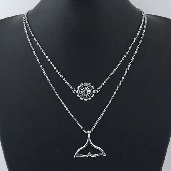 2/$21 Ladies Two Layered Dolphin Tail Necklace - Picture 1 of 3